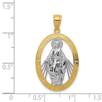 14k Yellow & Rhodium Gold w/Rhodium Polished Miraculous Medal Pendant