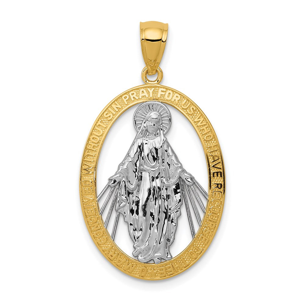 14k Yellow & Rhodium Gold w/Rhodium Polished Miraculous Medal Pendant