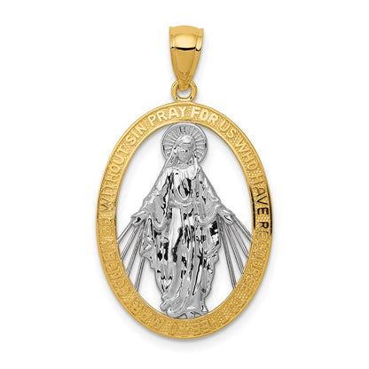 14k Yellow & Rhodium Gold w/Rhodium Polished Miraculous Medal Pendant