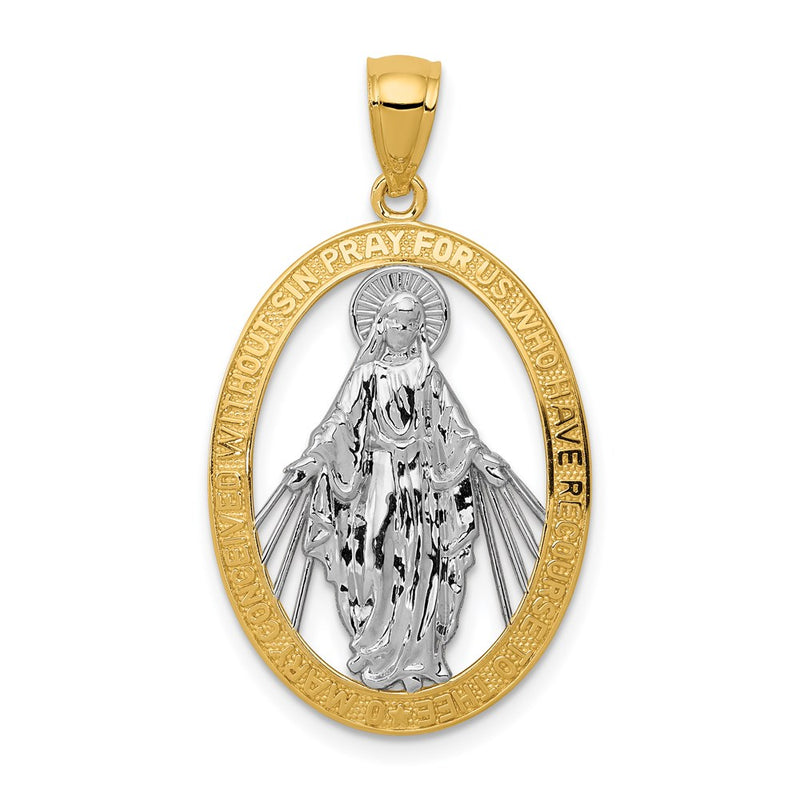 14k Yellow & Rhodium Gold w/Rhodium Polished Miraculous Medal Pendant
