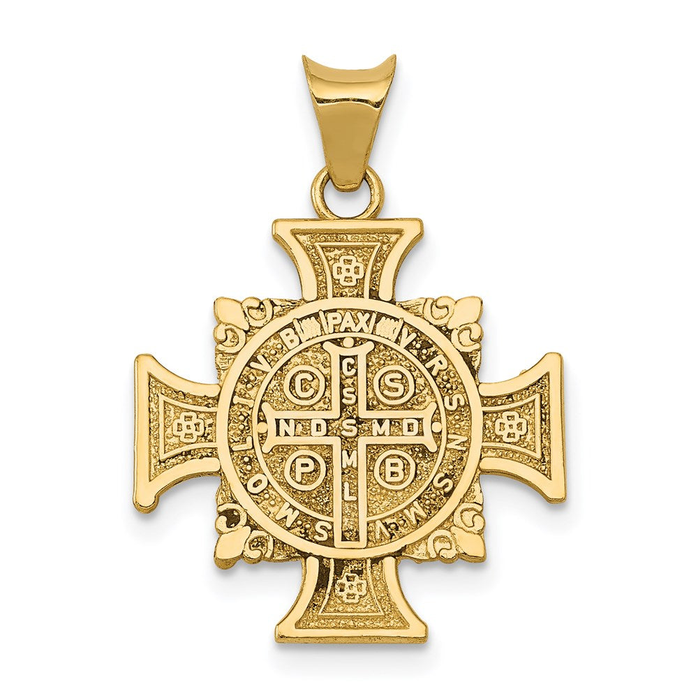 14k Yellow & Rhodium Gold w/Rhodium St. Benedict Semi-solid Pendant