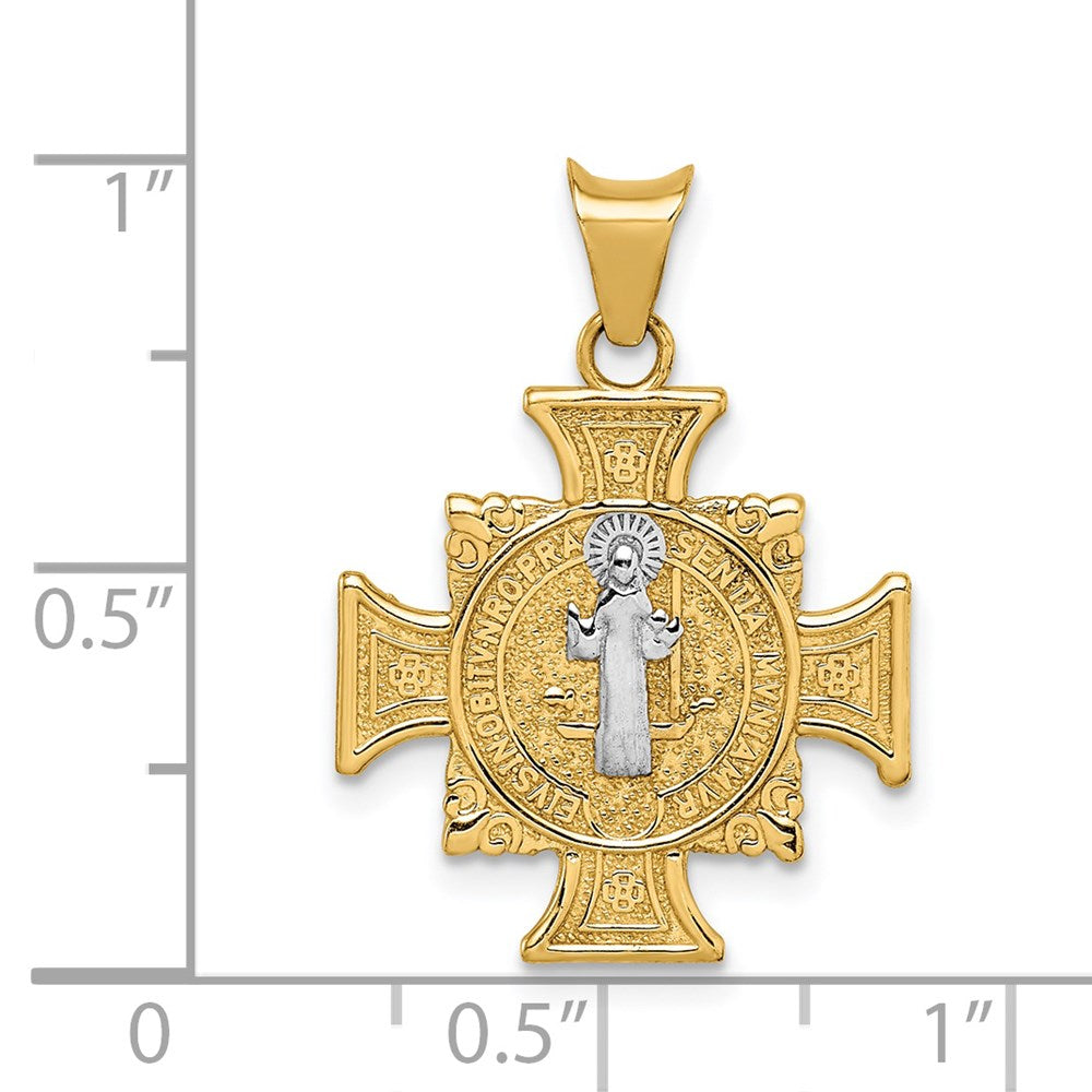 14k Yellow & Rhodium Gold w/Rhodium St. Benedict Semi-solid Pendant