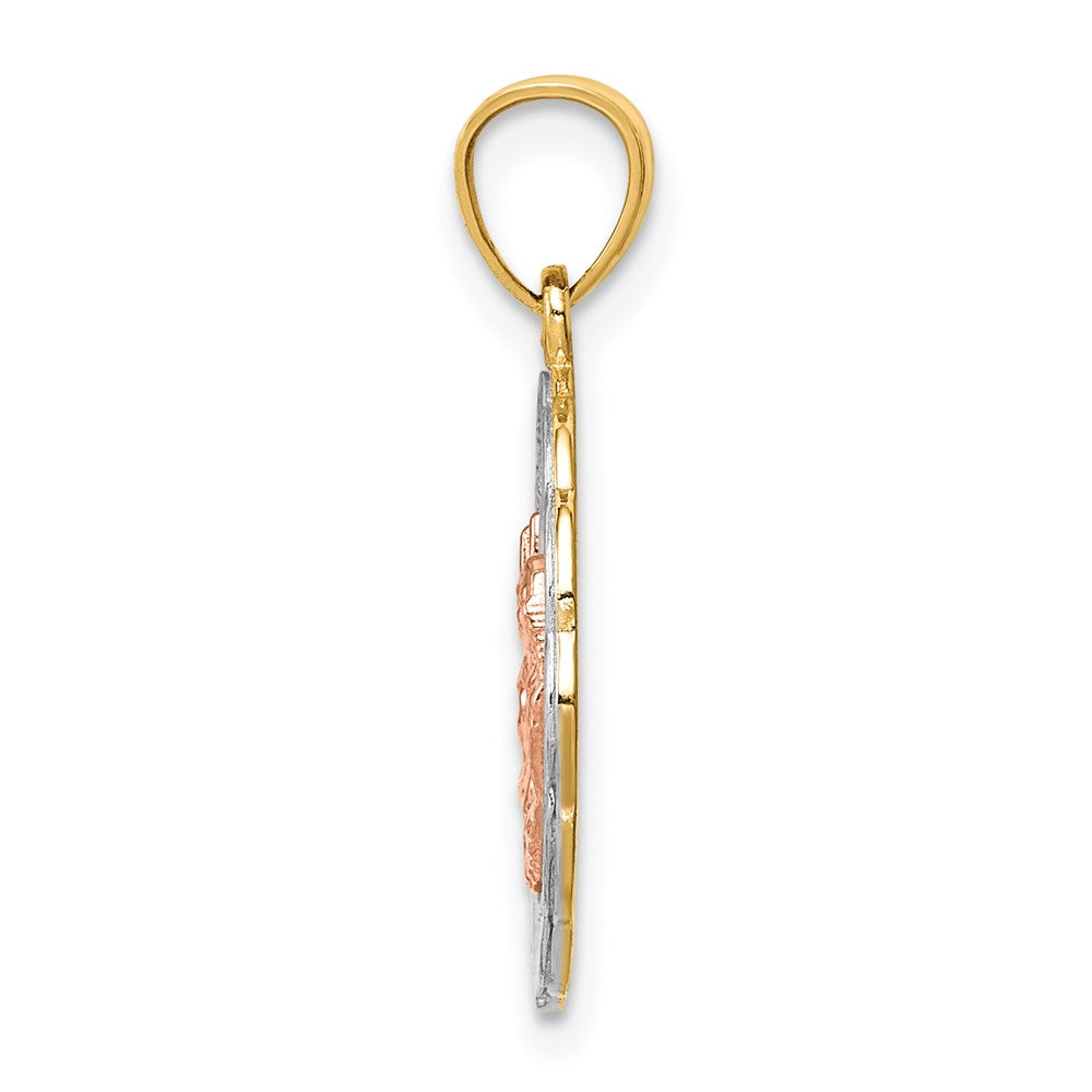 14k Yellow & Rhodium Gold W/White and Rose Rhodium Baptism Pendant