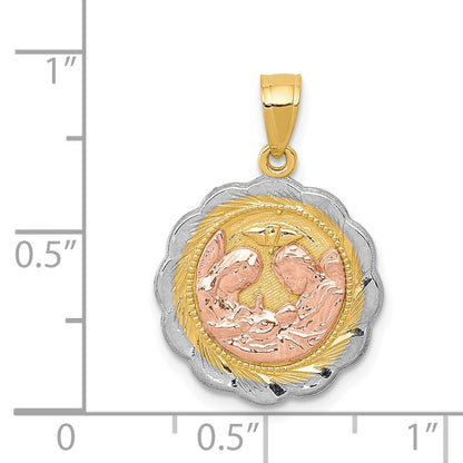 14k Yellow & Rhodium Gold W/White and Rose Rhodium Baptism Pendant