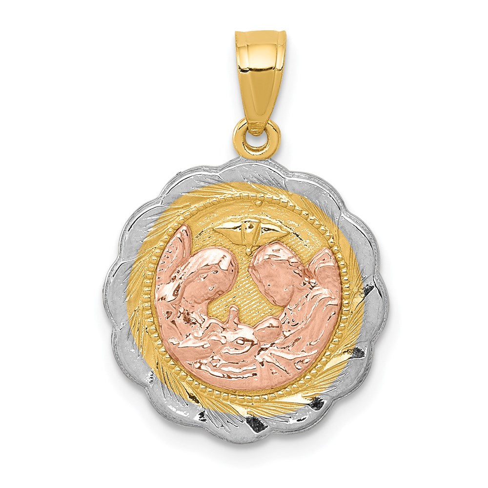14k Yellow & Rhodium Gold W/White and Rose Rhodium Baptism Pendant