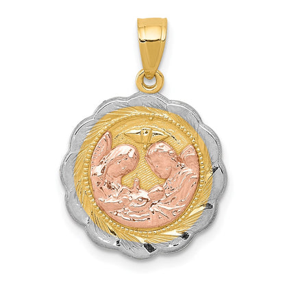 14k Yellow & Rhodium Gold W/White and Rose Rhodium Baptism Pendant
