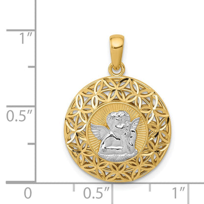 14k Yellow & Rhodium Gold w/Rhodium Polished Filigree Guardian Angel Pendant