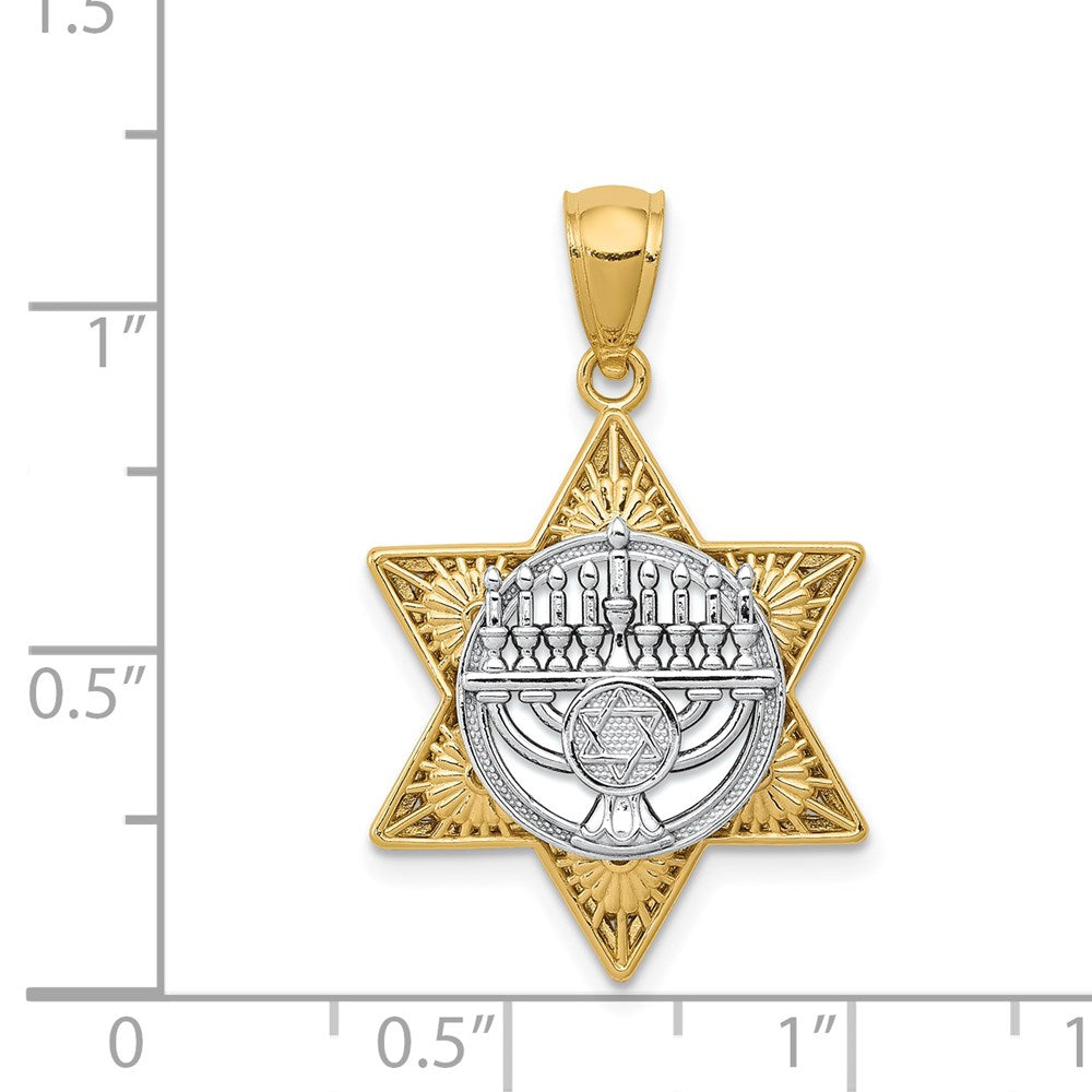 14k Two-tone Gold Two-tone Gold Star Of David and Menorah Pendant