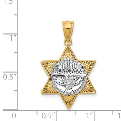 14k Two-tone Gold Two-tone Gold Star Of David and Menorah Pendant