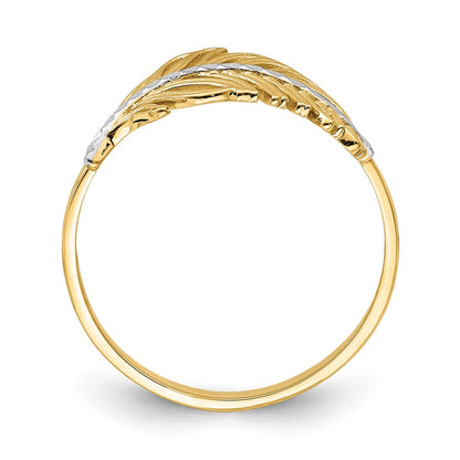 14k Yellow Gold with White Rhodium Feather Ring