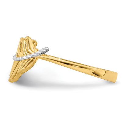 14k Yellow Gold with White Rhodium Feather Ring