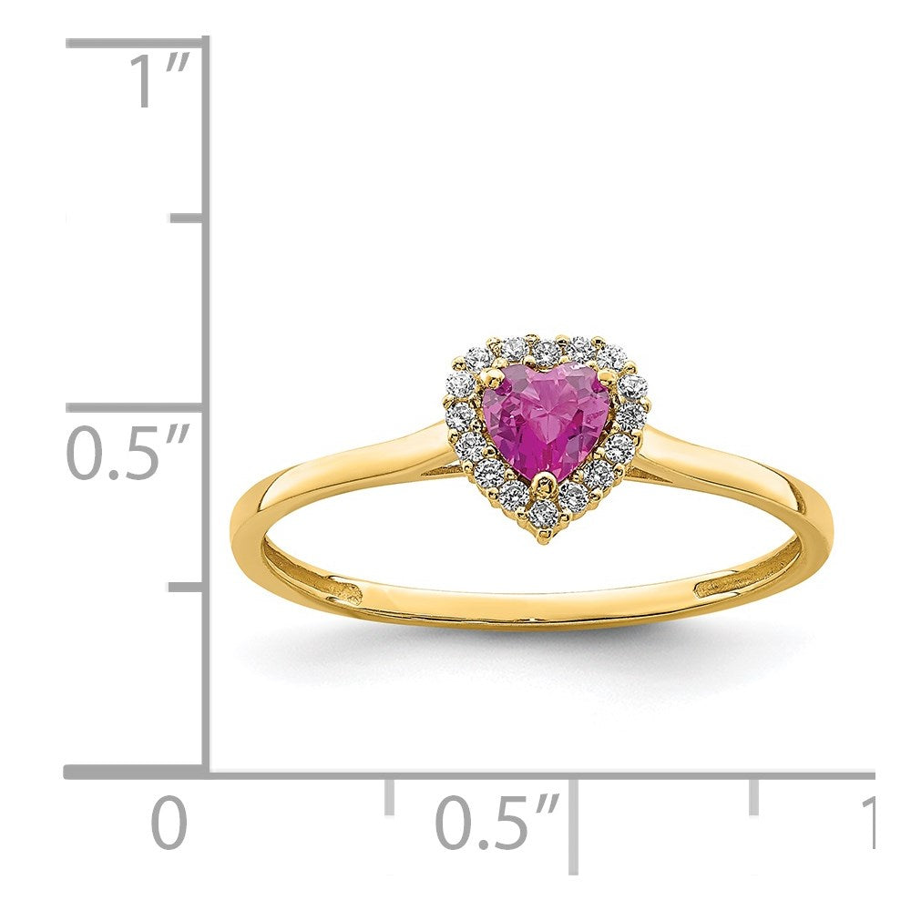 14K Yellow Gold Heart Pink and Clear CZ Ring
