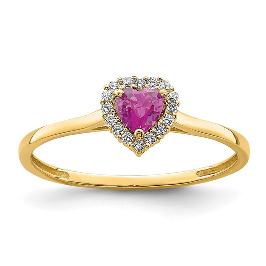 14K Yellow Gold Heart Pink and Clear CZ Ring