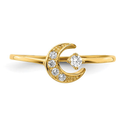14K Yellow Gold CZ Moon Ring