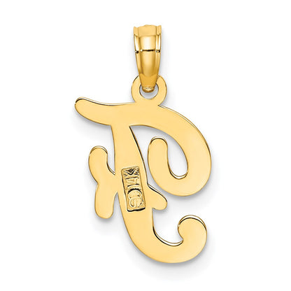14k Yellow GoldY Script Letter F Initial Pendant