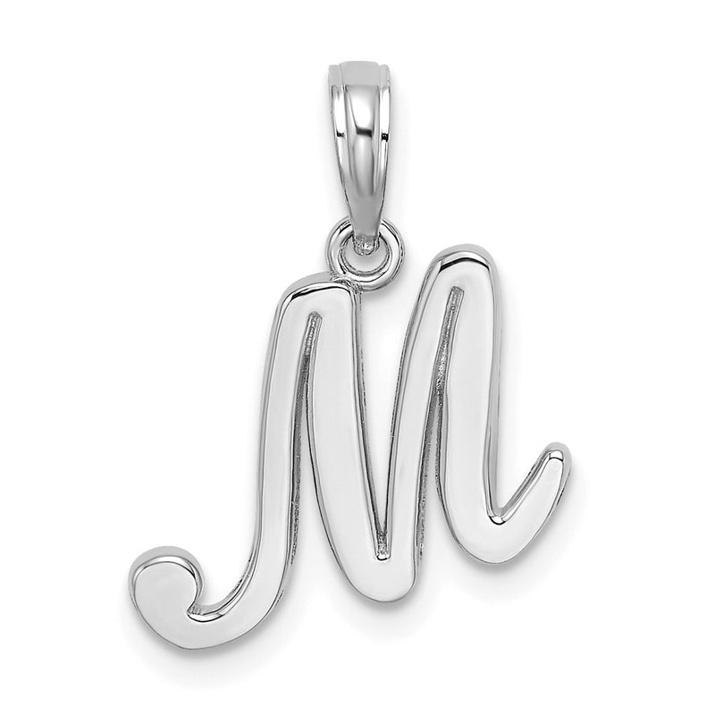 14k White GoldW White Gold Script Letter M Initial Pendant