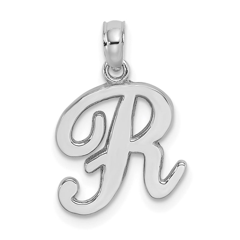 14k White GoldW White Gold Script Letter R Initial Pendant