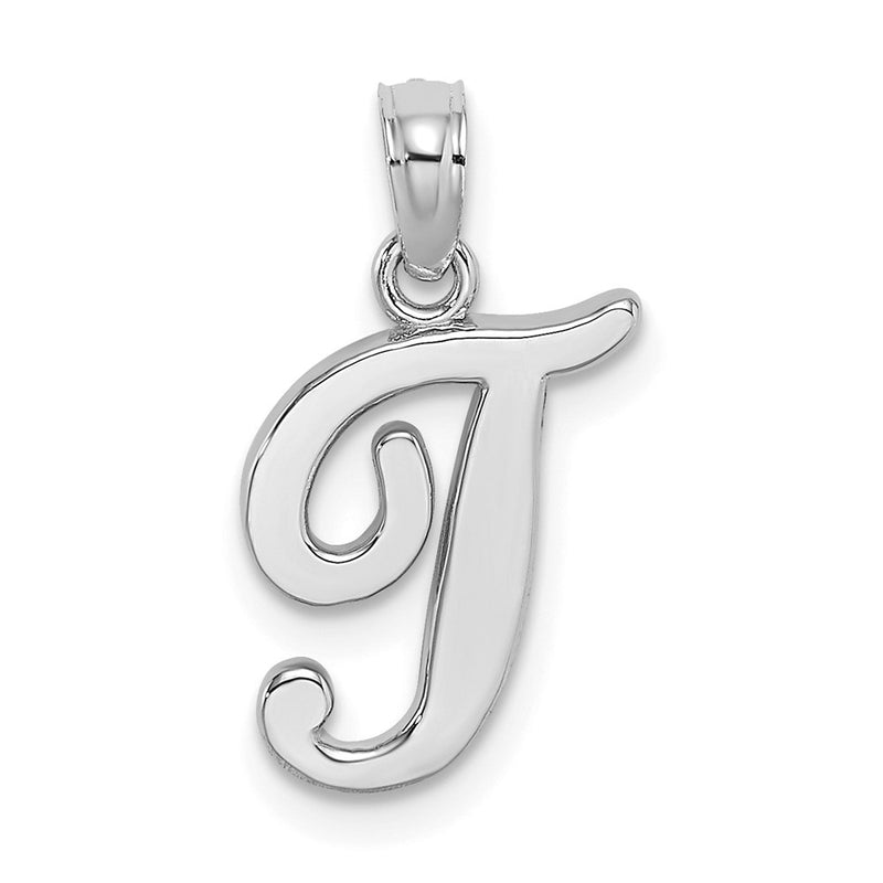 14k White GoldW White Gold Script Letter T Initial Pendant