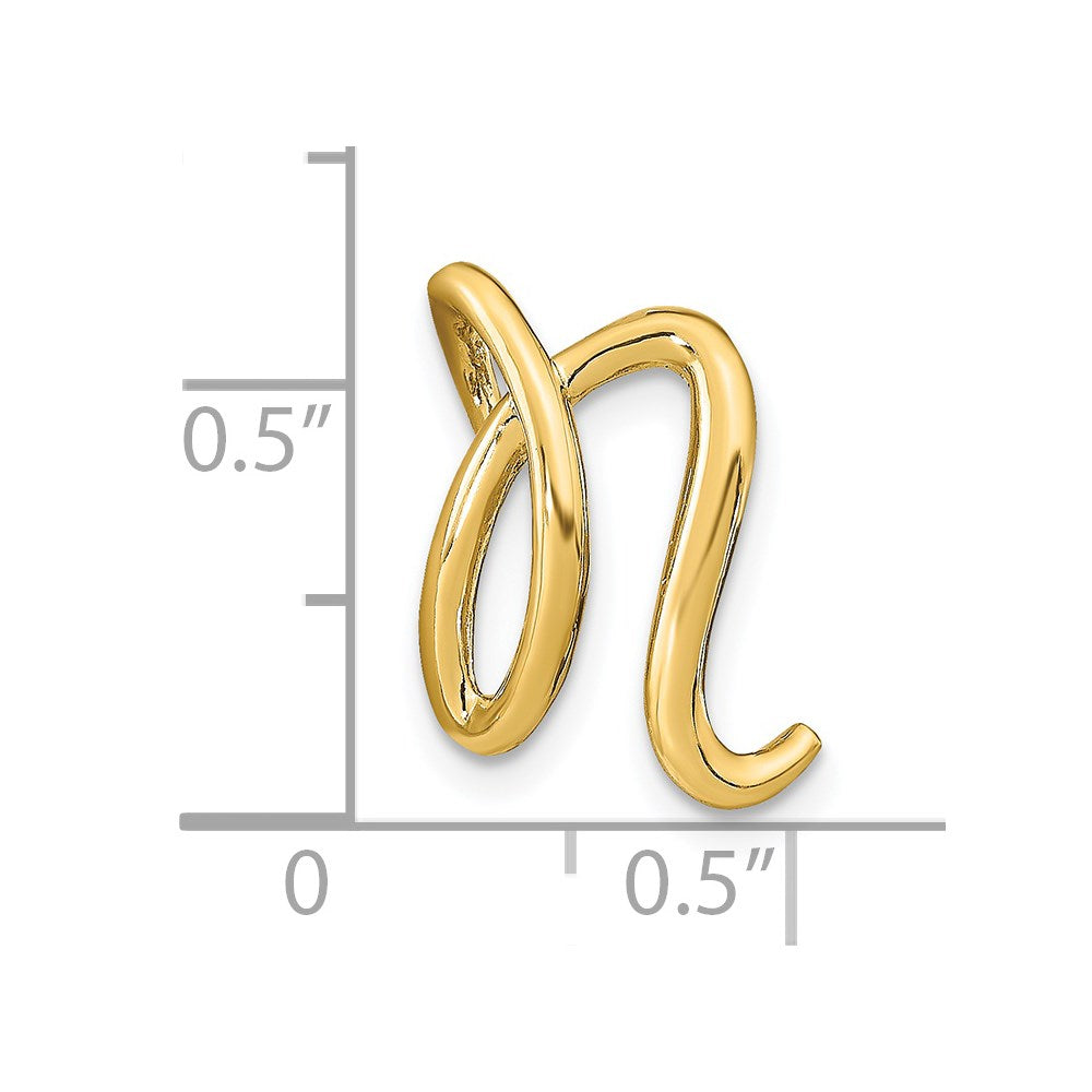 14k Yellow Gold Polished Letter N Initial Slide