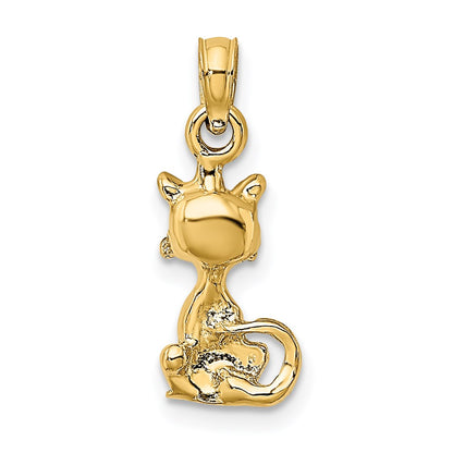 14k Yellow Gold 3-D Mini Sitting Cat Charm