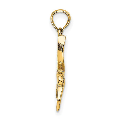 14k Yellow Gold Textured Hummingbird Flying Charm