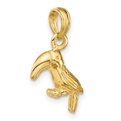 14k Yellow Gold 3-D Textured/Polished Toucan Bird Charm