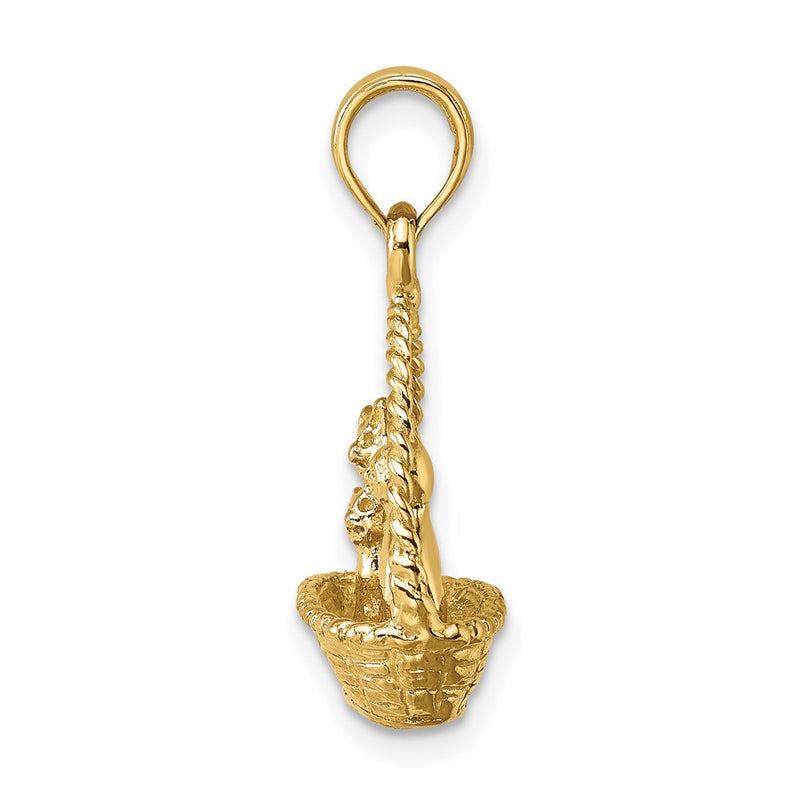 14k Yellow Gold 3-D Cats Inside Of Basket Charm
