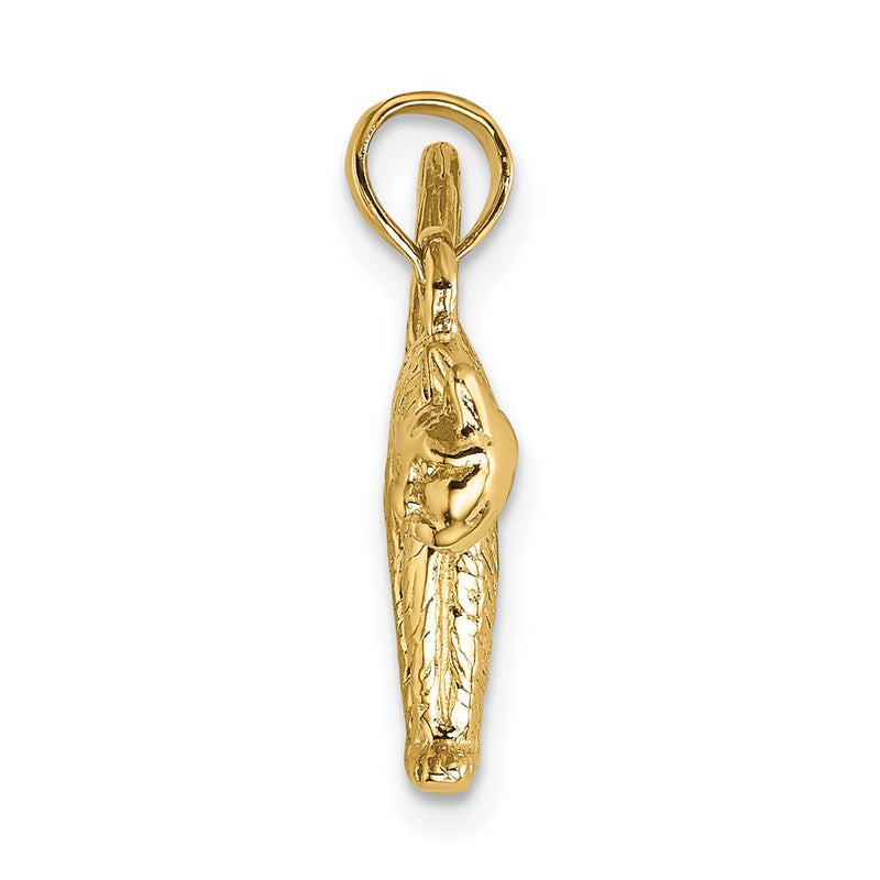 14k Yellow Gold 3-D Textured Arch Back and Raised Tail Cat Charm