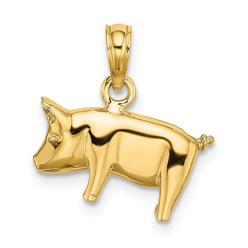 14k Yellow Gold 3-D Polished Pig with Curly Tail Charm