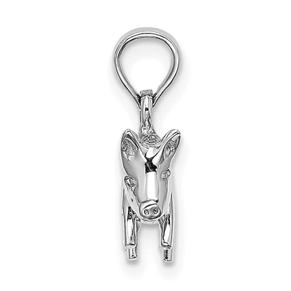 14k White Gold 3-D Polished Pig with Curly Tail Charm
