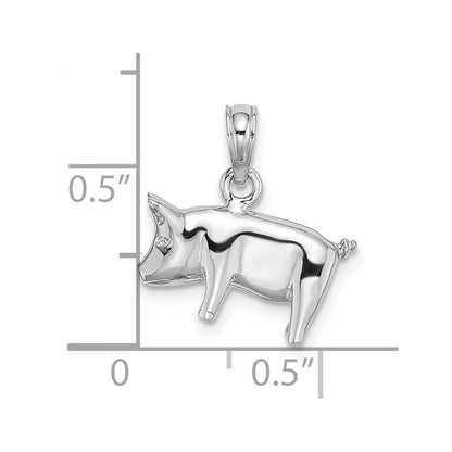 14k White Gold 3-D Polished Pig with Curly Tail Charm