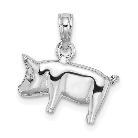 14k White Gold 3-D Polished Pig with Curly Tail Charm