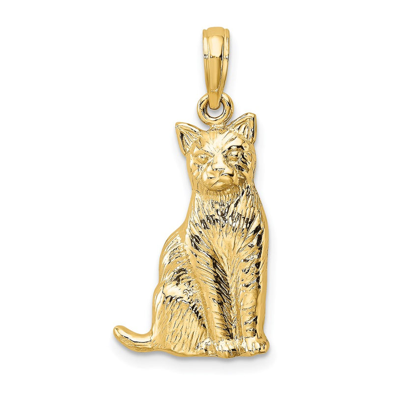 14k Yellow Gold Textured Sitting Cat Charm