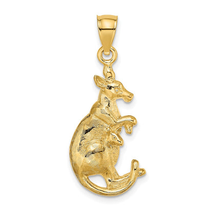 14k Yellow Gold 2-D Kangaroo with Baby in Pouch Pendant