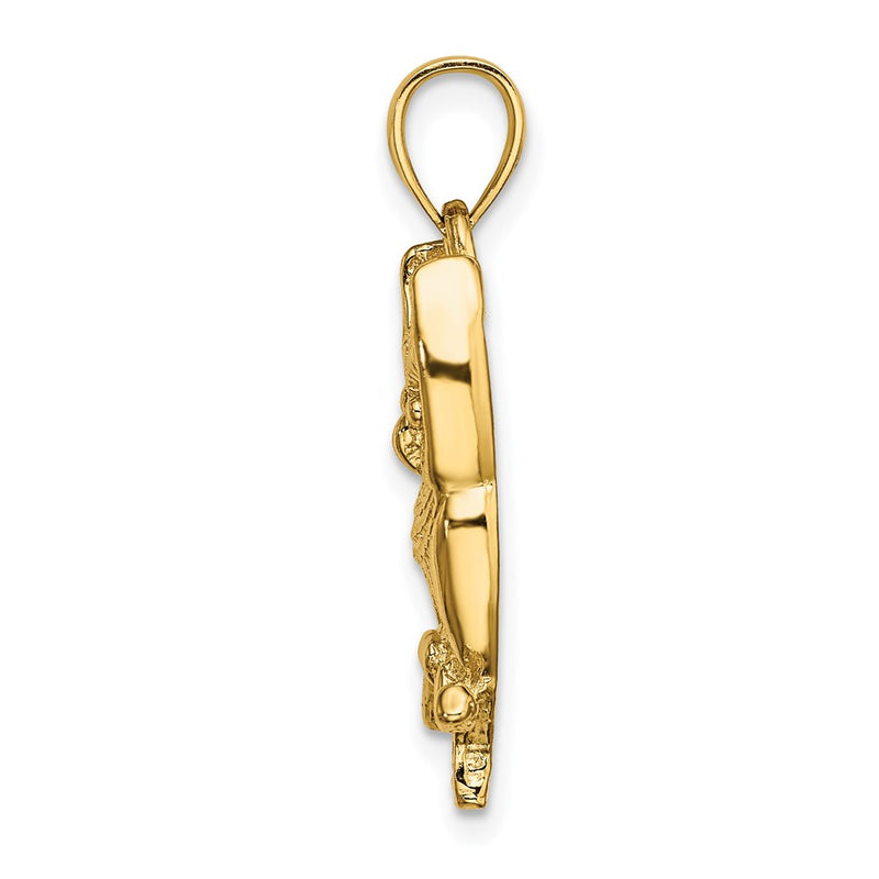 14k Yellow Gold Textured Owl Charm