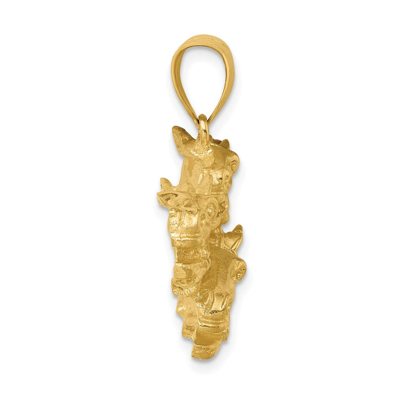14k Yellow Gold Triple Horse Head Charm