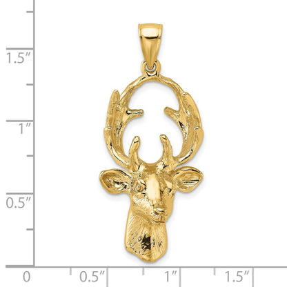 14k Yellow Gold 3-D Deer Head Charm