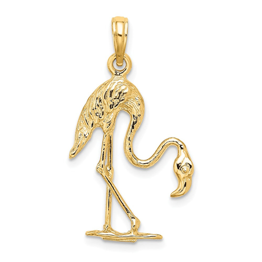 14k Yellow Gold 3-D Textured Flamingo Charm