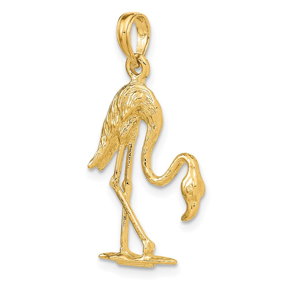 14k Yellow Gold 3-D Textured Flamingo Charm
