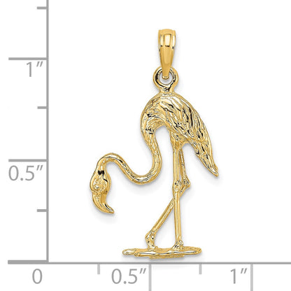14k Yellow Gold 3-D Textured Flamingo Charm