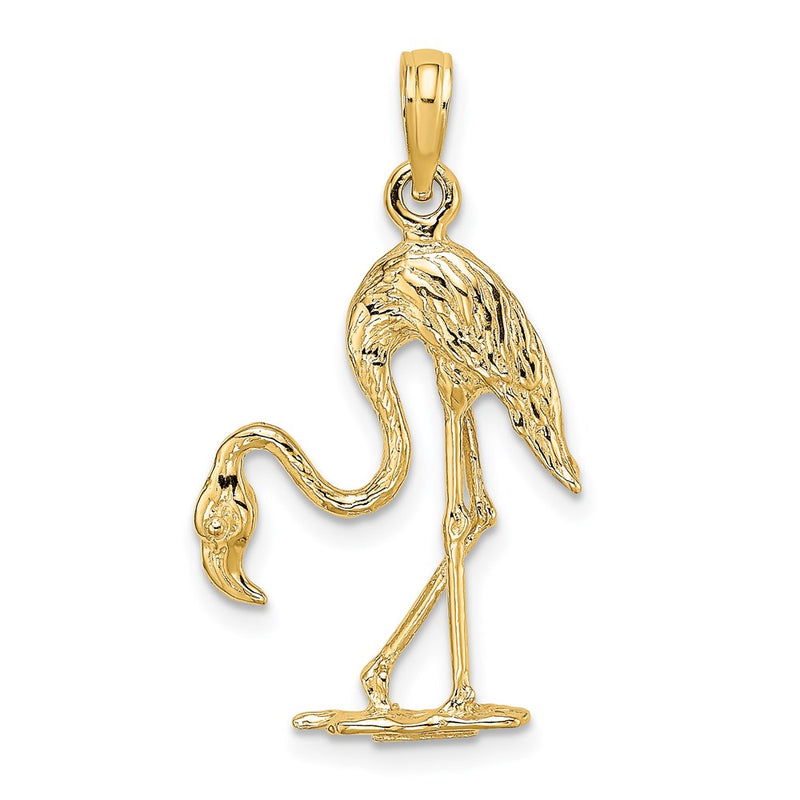 14k Yellow Gold 3-D Textured Flamingo Charm