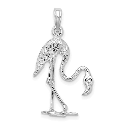 14k White Gold 3-D Textured Flamingo Charm