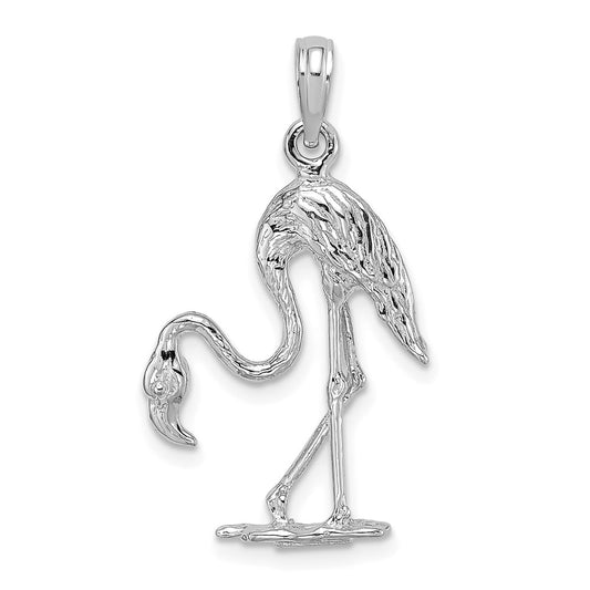 14k White Gold 3-D Textured Flamingo Charm