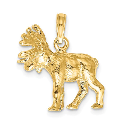 14k Yellow Gold 3-D Textured Moose Charm