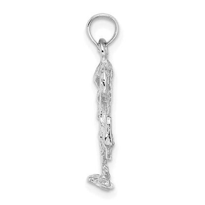 14k White Gold 3-D Textured Flamingo Charm
