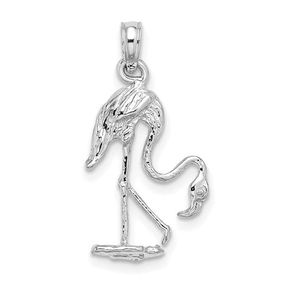 14k White Gold 3-D Textured Flamingo Charm