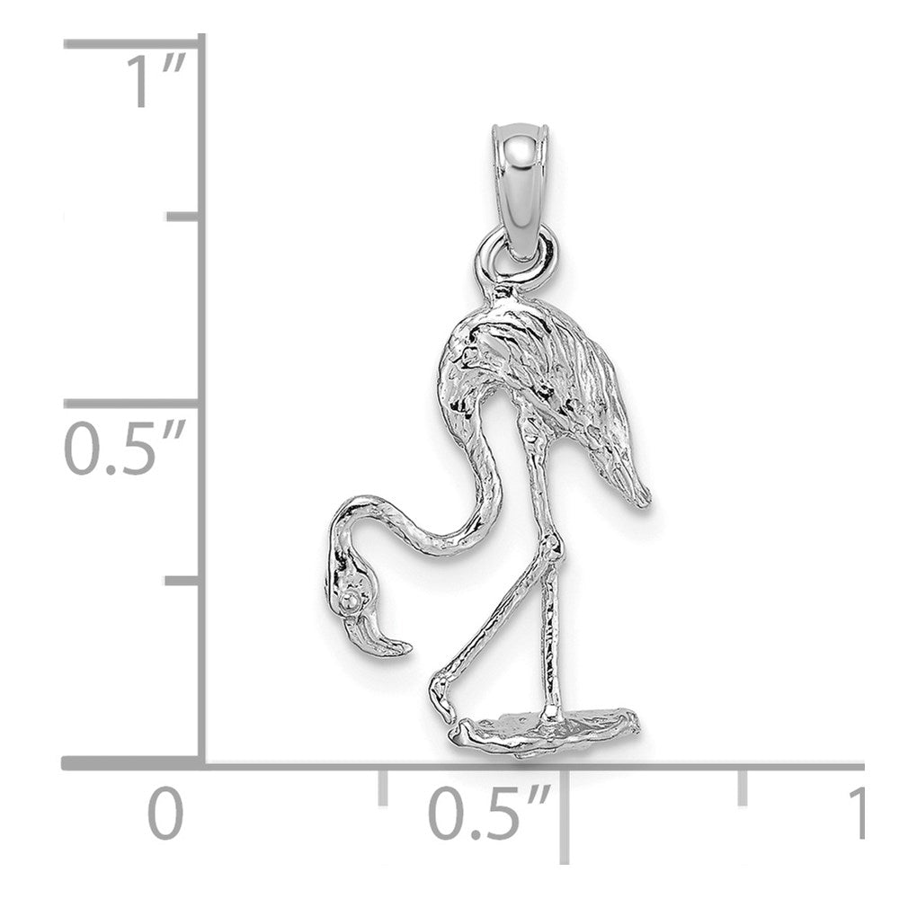 14k White Gold 3-D Textured Flamingo Charm
