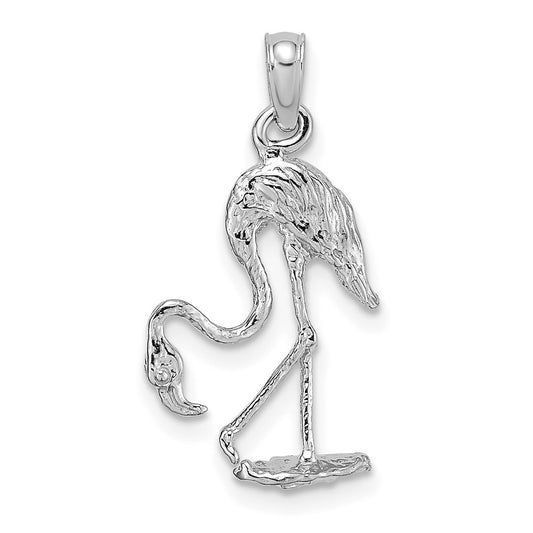14k White Gold 3-D Textured Flamingo Charm