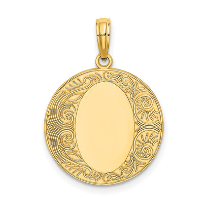 14k Yellow Gold Circle Engraveable Center Charm