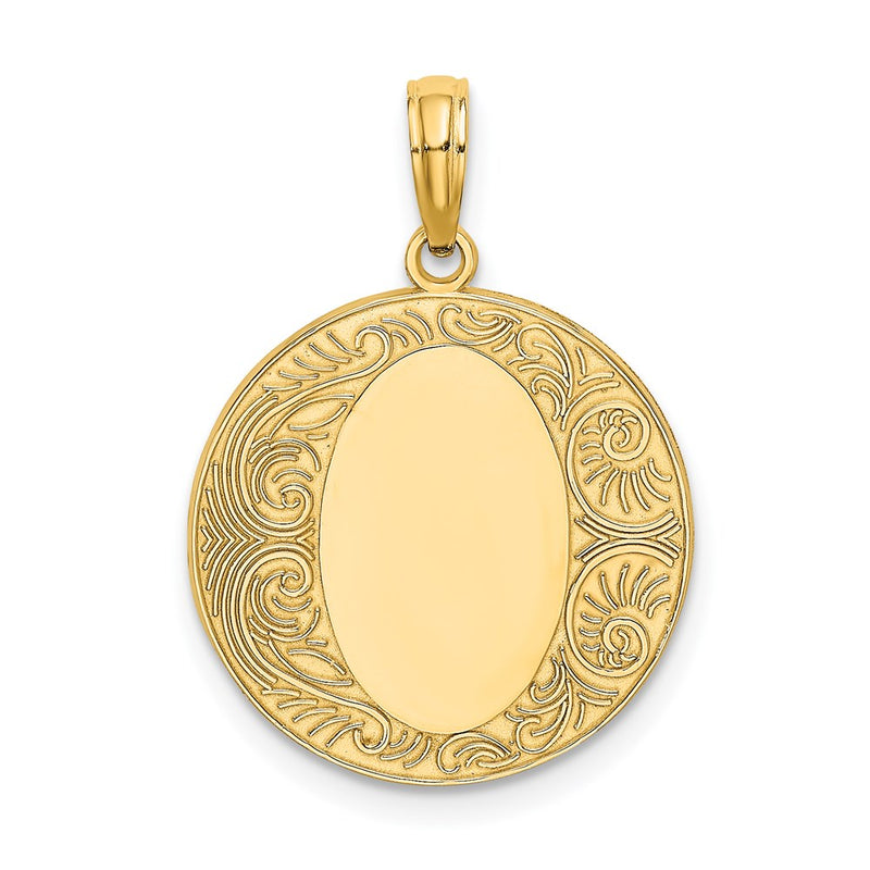 14k Yellow Gold Circle Engraveable Center Charm